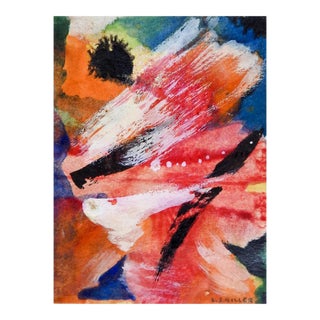 Small Vintage 1930's Pink White Orange Abstract Painting For Sale