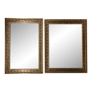 Near Pair of Vintage French Mirrors — Napoleon III Inspired, Navy and Gilt Scrollwork, Mid 20th Century For Sale