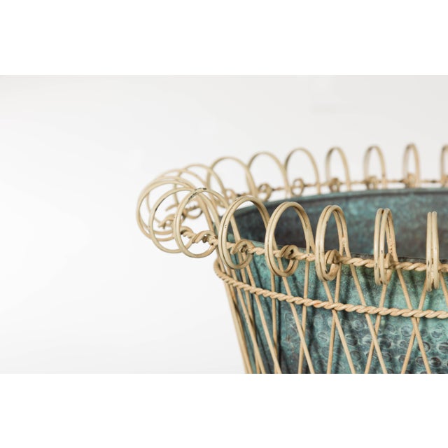 Rustic French Midcentury Oval Metal Cachepot with Scrolling Effects For Sale - Image 11 of 12