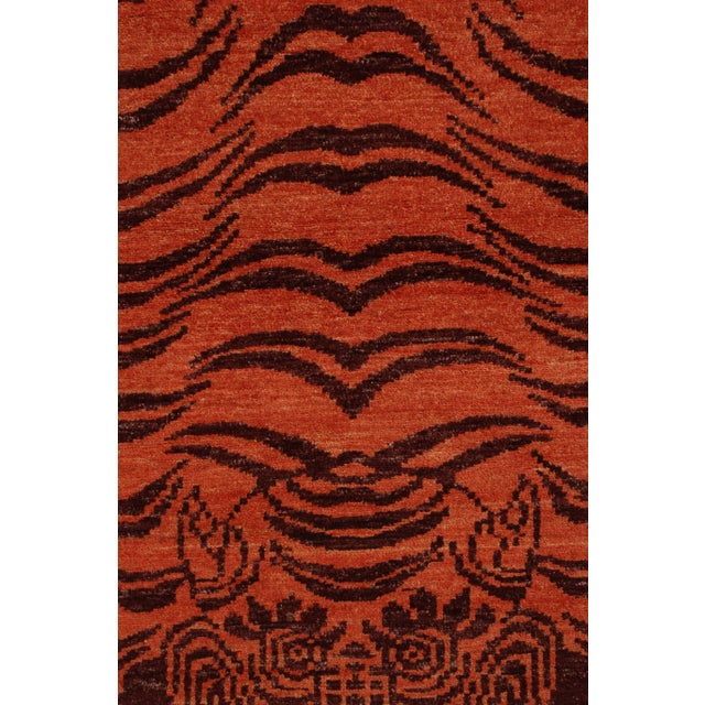 Rug & Kilim Handknotted Wavy Tiger Rug, Fire Red and Orange - 3'x6' For Sale - Image 4 of 6