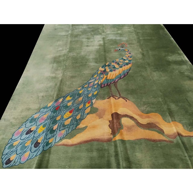 1920s Chinese Art Deco Carpet 9' x 14' - 275 x 435 Antique Floral Wool Hand Knotted Pile Green 1920s Rug, Circa Date:...