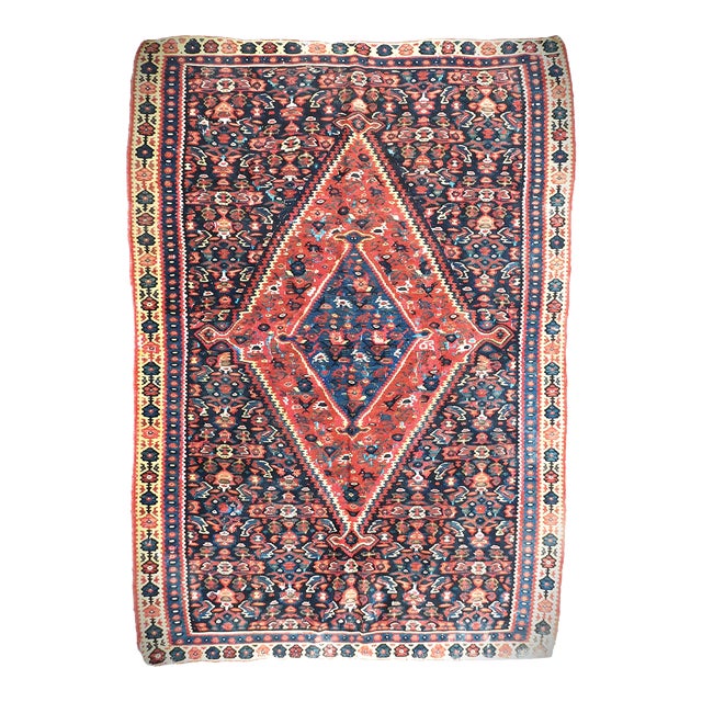 Antique Persian Bijar Flatwoven Kilim. 3'3"x 4'9" For Sale