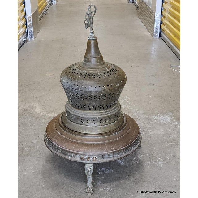 Turkish Antique Turkish Pierced Brass & Copper Brazier Coal or Wood Burner, C1930s For Sale - Image 3 of 15