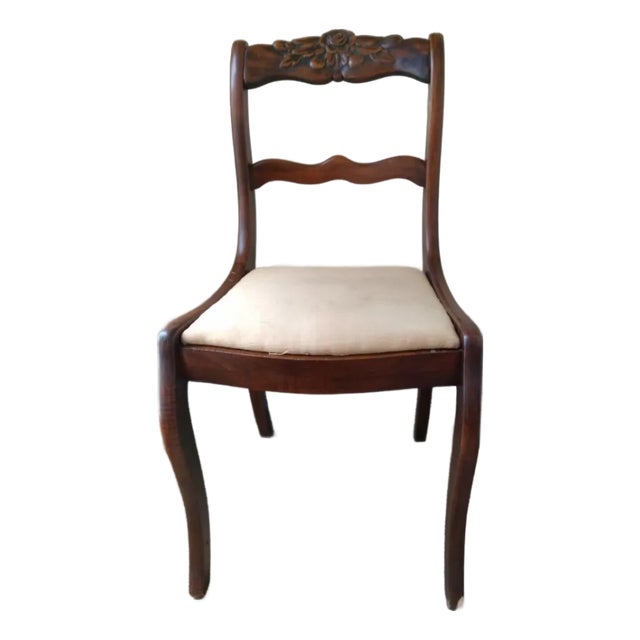 Vintage Duncan Phyfe Stlye Chair Solid Wood Frame With Rose Carving For Sale