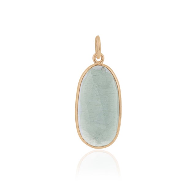 VR Jewels Asian Antique Style Uncut 3.55 Carat Aquamarine Pendant 14k Gold Charm Jewelry For Sale - Image 4 of 16