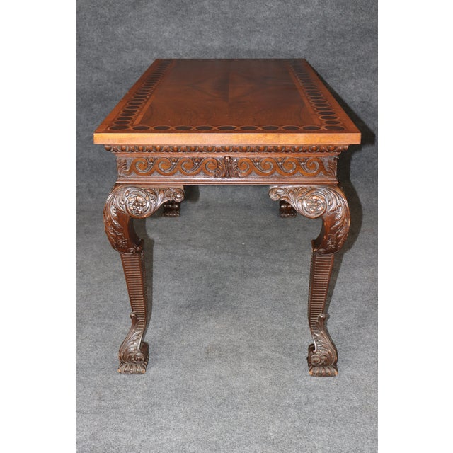Wood Antique Georgian Style Carved Console Table With Inlaid Wood Top For Sale - Image 7 of 13