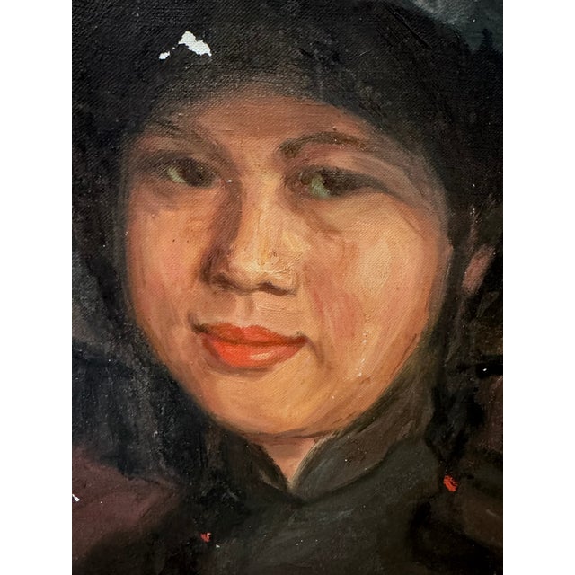 Portrait of an Asian woman in a dark hat. It is rare to find Asian portraits from this time period. Nice coloring and...