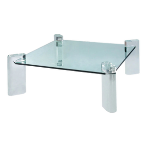 Large Karl Springer Attributed Lucite Leg Coffee Table, Glass, 1980s
