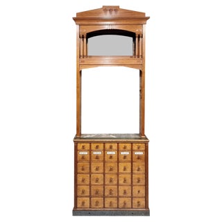 Antique Oak Mirrored Apothecary Cabinet, 1900s For Sale