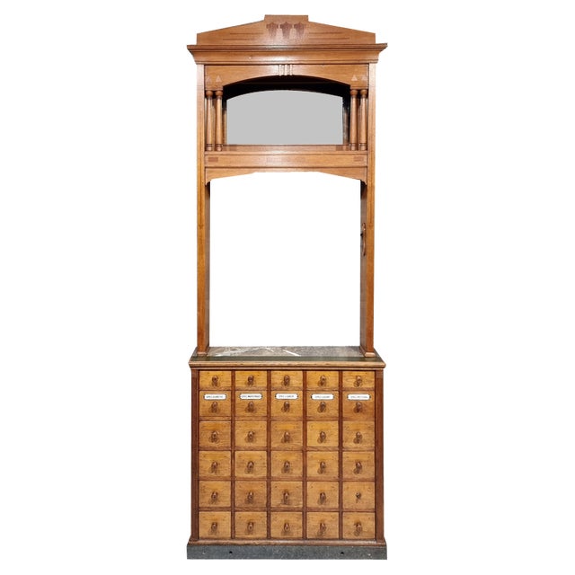 Antique Oak Mirrored Apothecary Cabinet, 1900s For Sale