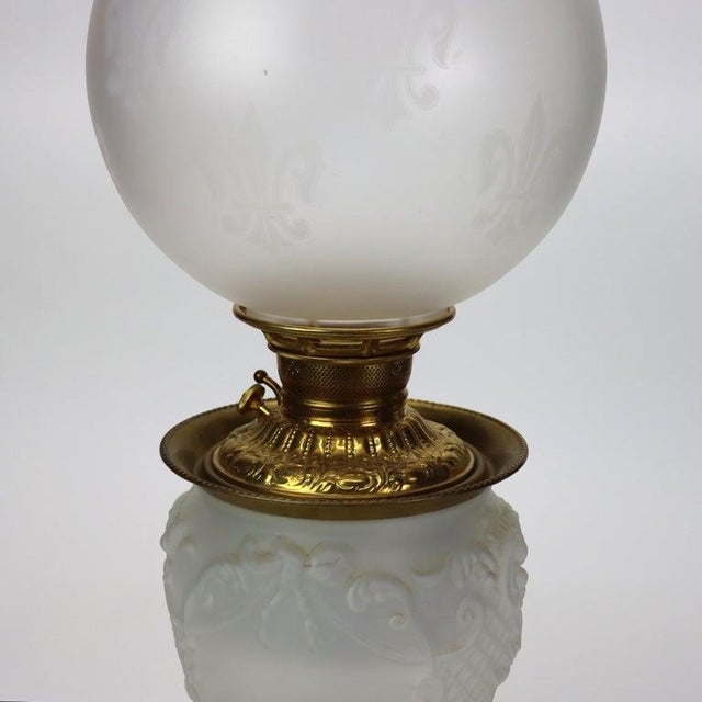 Antique Opalescent Embossed Glass Gone With the Wind Oil Lamp C1890 For Sale - Image 4 of 12