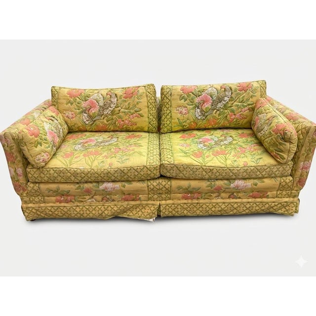 Hollywood Regency Vintage 1980s Custom-Made Thomasville Chinoiserie Floral & Bird Sofa For Sale - Image 3 of 16
