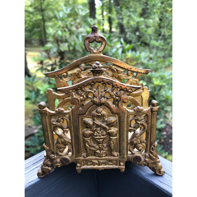 Antique Cast Iron Brass Covered Letter Holder by Bradley & Hubbard