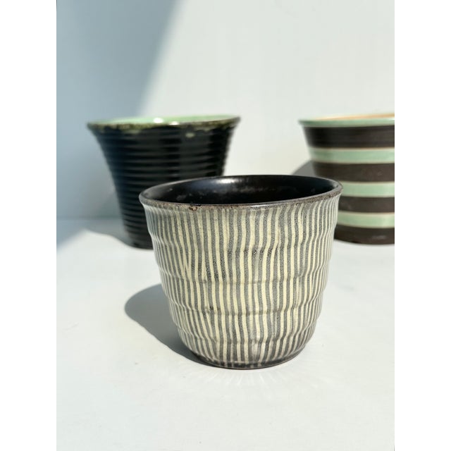 Modern Vintage German Plant Pots in Mint Green and Brown-Anthracite Tones from Veb Keramik Meissen, 1950s, Set of 3 For Sale - Image 3 of 18