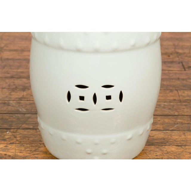 Chinese Vintage Blanc De Chine Garden Stool with Pierced and Raised Motifs For Sale - Image 9 of 13