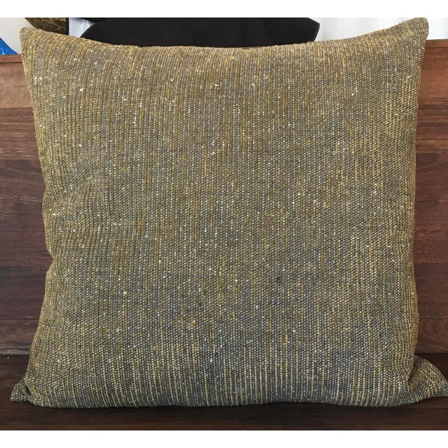 Golden Grey Linen and Velvet Pillow For Sale - Image 4 of 4