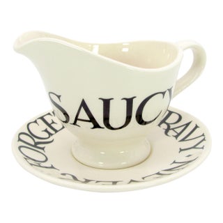 2010 2012 Emma Bridgewater Black Toast & Marmalade Gravy Boat and Underplate - 2 Piece For Sale