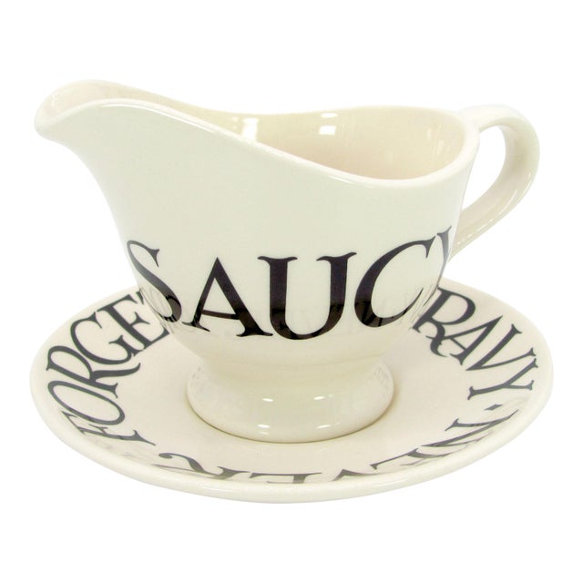 2010 2012 Emma Bridgewater Black Toast & Marmalade Gravy Boat and Underplate - 2 Piece For Sale