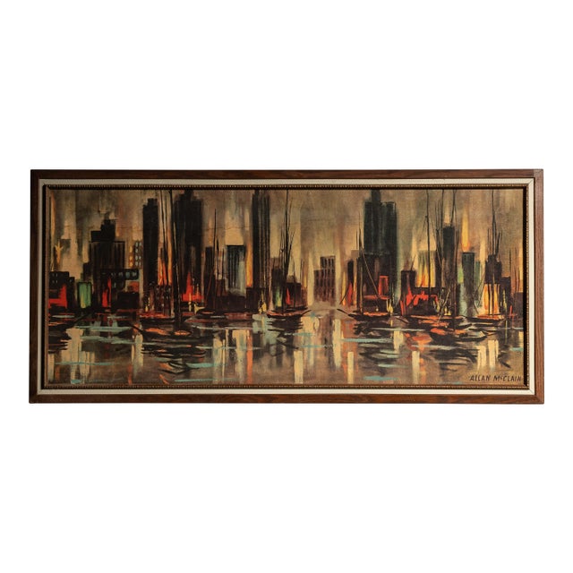 1960s Metropolitan Harbor | Framed Allan McClain Lithographic Print on Board For Sale