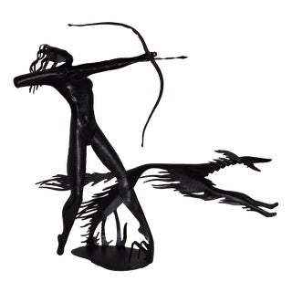 Sculpture Diana on the Hunt in Black Lacquered Metal, 1960s For Sale