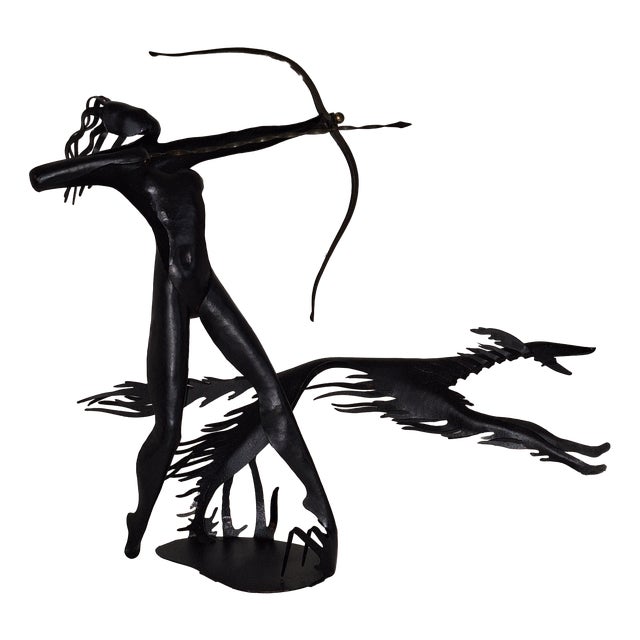 Sculpture Diana on the Hunt in Black Lacquered Metal, 1960s For Sale