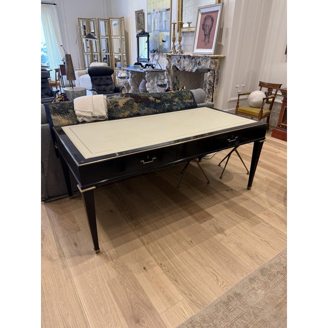 Transitional Black Writing Desk With Cream Leather Insert For Sale - Image 3 of 4