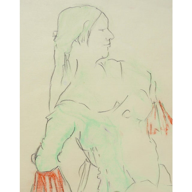 Contemporary drawing of a live model in an atelier in Paris, France. Artist Martha Holden trained at Cranbrook Academy of...