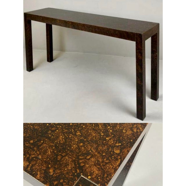 1970s 1970s Modern Parsons Faux Tortoise Drip Glaze Milo Baughman Style Console Table For Sale - Image 5 of 6