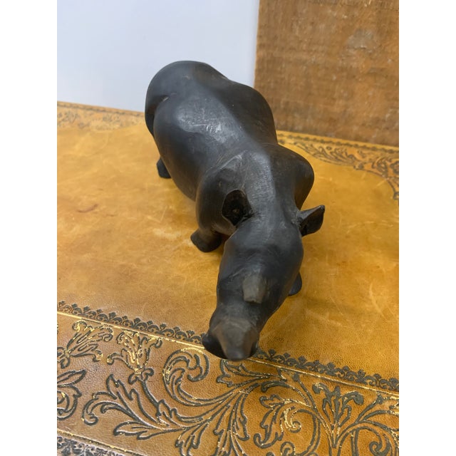 Figurative Vintage Carved Wooden Rhinoceros Sculpture For Sale - Image 3 of 4