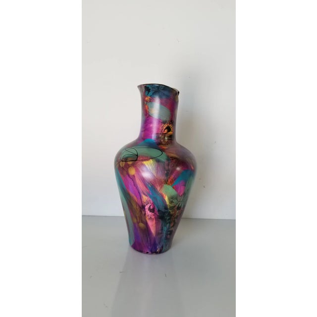 Vintage Abstract Hand Painted Ceramic Vase For Sale - Image 11 of 13