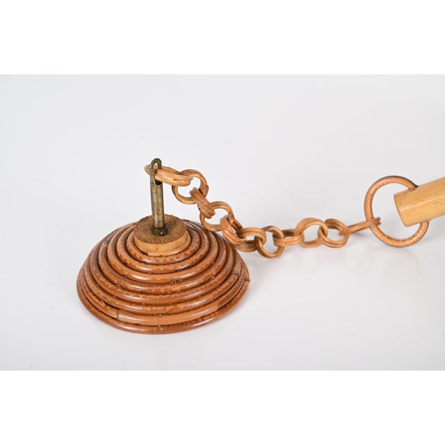 Wood Mid-Century French Riviera Chapel Rattan and Wicker Chandelier, 1960s For Sale - Image 7 of 17