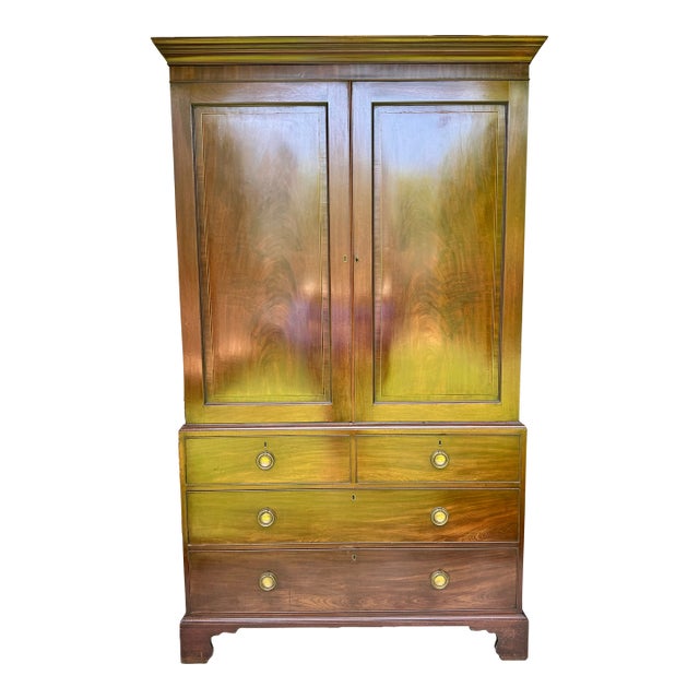 Mid 19th Century Early Victorian English Mahogany Linen Press Wardrobe For Sale