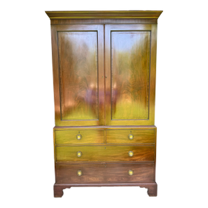 Mid 19th Century Early Victorian English Mahogany Linen Press Wardrobe