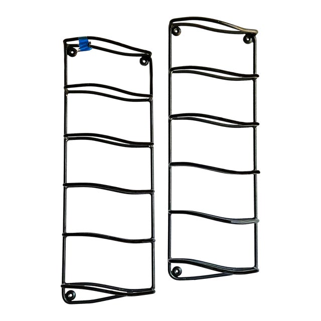 Pair Vintage Cast Metal Pottery Barn Wine Racks Wall Mounted Wine