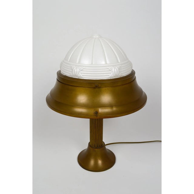 Metal Art Deco Brass and Molded Glass Table Lamp, 1930s For Sale - Image 7 of 7
