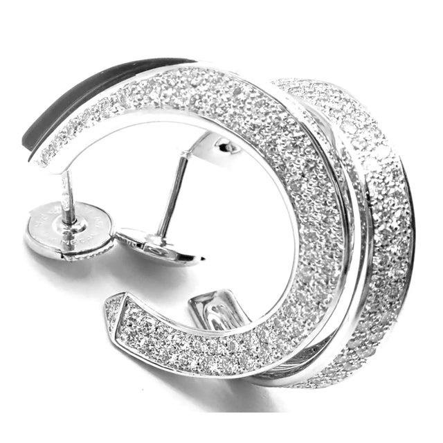 Cartier Panthere 18k White Gold Diamond Onyx Hoop Earrings For Sale In Philadelphia - Image 6 of 12