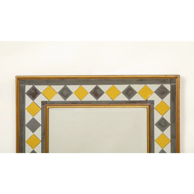 Glass Late 20th Century Blue and Gilt Verre Eglomisé Rectangular Mirror For Sale - Image 7 of 10