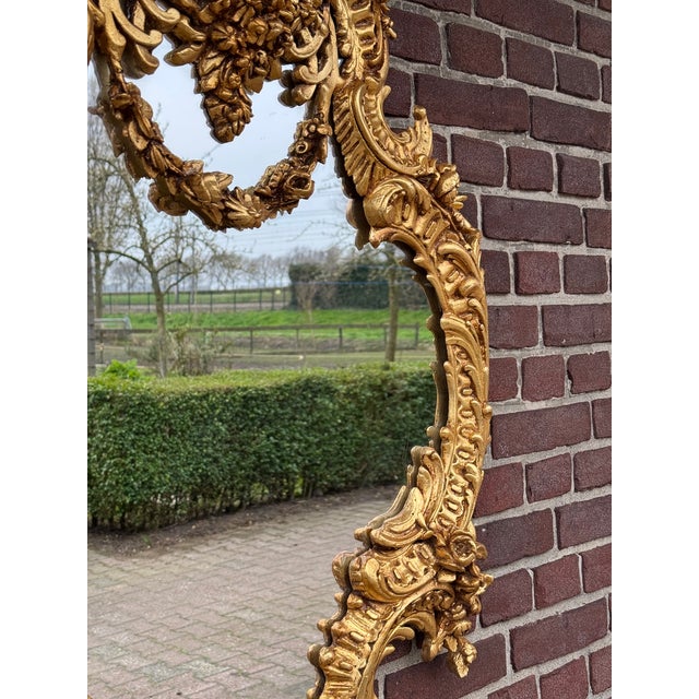 1980s French Rococo Gold Wood Wall Mirror For Sale - Image 6 of 8