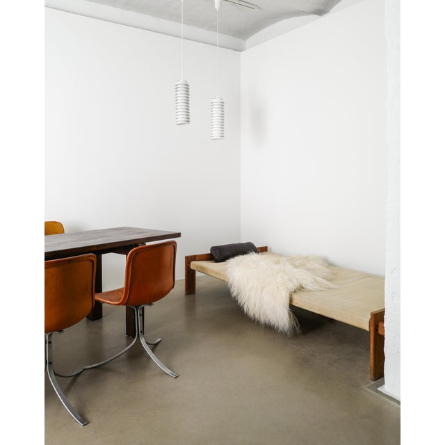 Black Low Mid-Century Danish Wood, Canvas, Leather and Sheepskin Daybed by Tage Poulsen, 1950s For Sale - Image 8 of 9