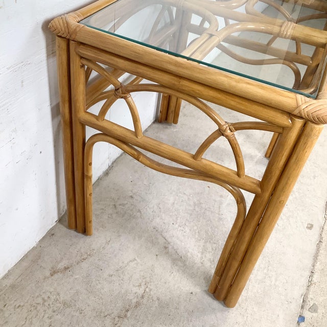 Vintage Bent Rattan & Glass Side Table With Arch Apron Detail, Circa 1970s–1980s For Sale - Image 12 of 12