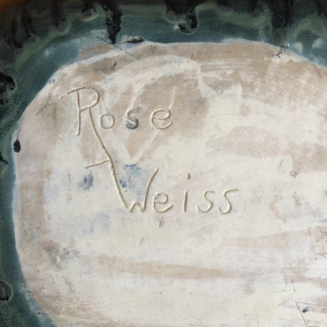 2000s Pottery Art Handcrafted Dish in Black/Olive Waves Signed by Rose Weiss For Sale - Image 9 of 12