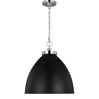 Chapman & Myers by Visual Comfort Studio Wellfleet Large Dome Pendant, Midnight Black & Polished Nickel For Sale