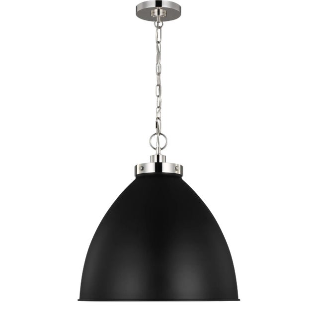 Chapman & Myers by Visual Comfort Studio Wellfleet Large Dome Pendant, Midnight Black & Polished Nickel For Sale