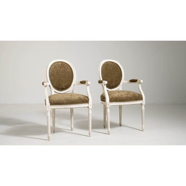 Pair of Louis XVI Upholstered Armchairs, Neoclassical Style, France, 20th Century For Sale - Image 11 of 18