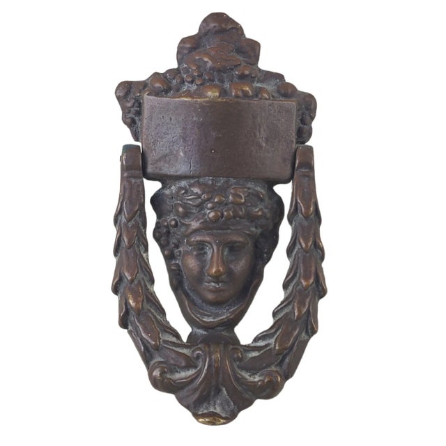 Metal Antique Early 1800s Neoclassical Figural Heavy Bronze Doorknocker For Sale - Image 7 of 7
