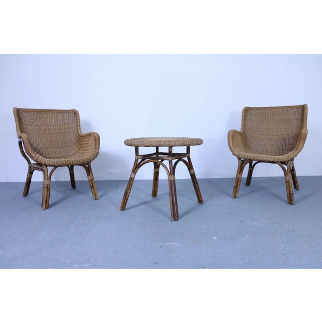 Mid-Century Wicker Table and Chairs, Set of 3 For Sale - Image 18 of 18