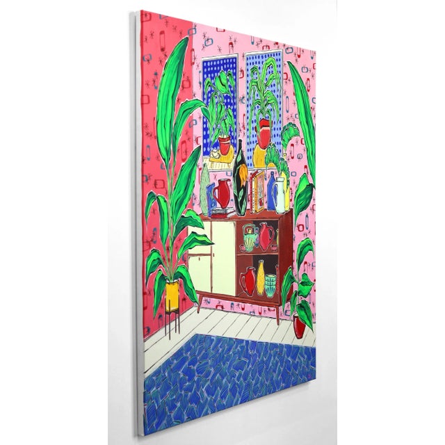 Pink "Collector" Contemporary Original Fauvist Interior Scene Painting by Jonjo Elliott For Sale - Image 8 of 10