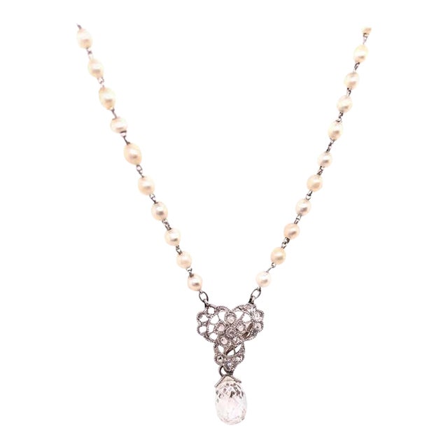 Briolette Diamond Tiffany & Co. Beaded Pearl Necklace With Diamonds For Sale