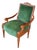 Vintage French Empire Style Birch Upholstered Library Accent Arm Chair Green For Sale