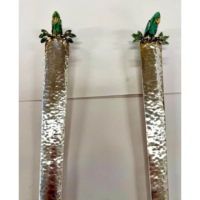 Emilia Castillo Set of Signed Emilia Castillo Silver Salad Servers With Malachite Parrots Rare - A Pair For Sale - Image 4 of 8